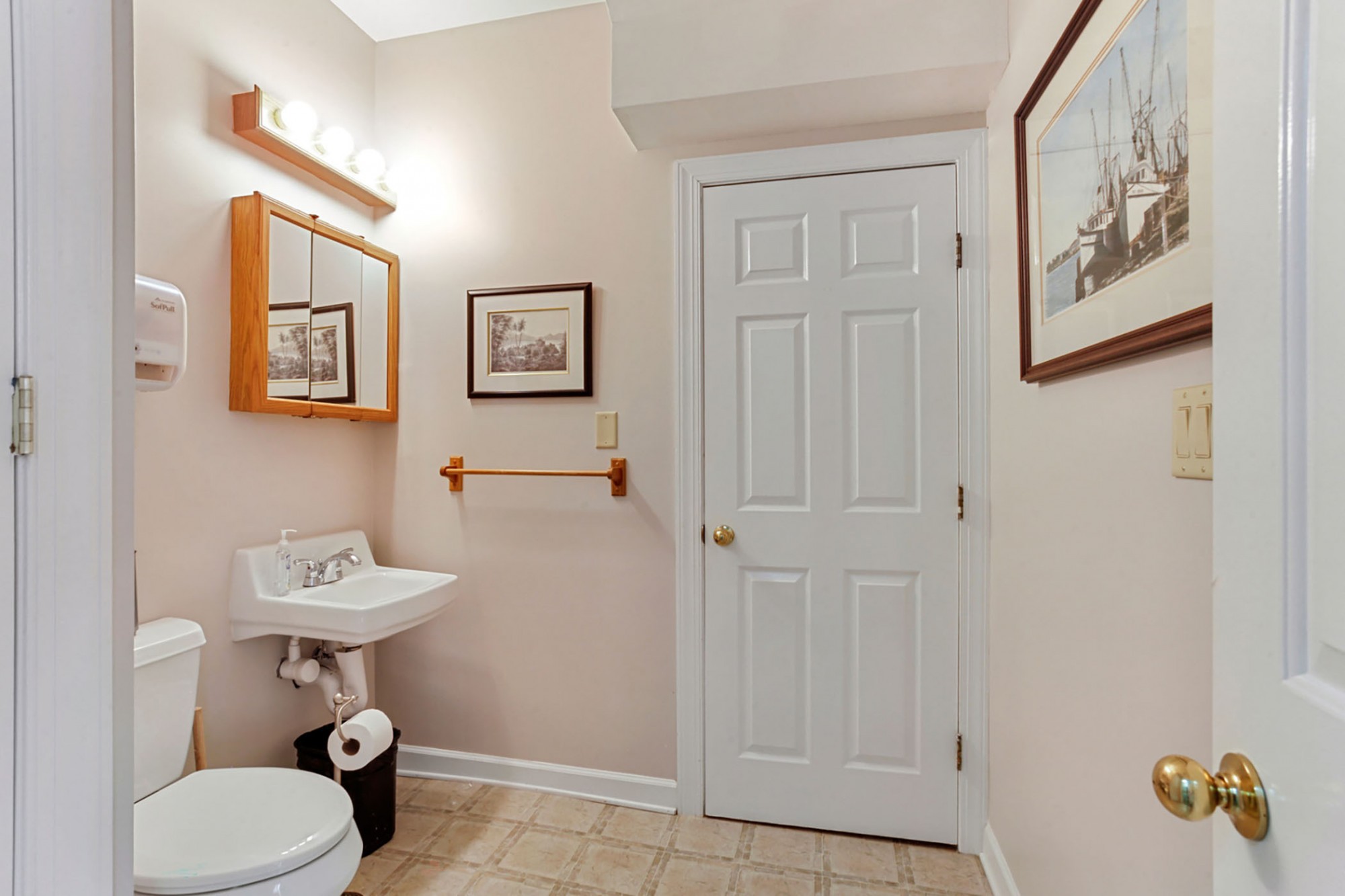 There are a total of 6 baths -- one full bath and five powder rooms!